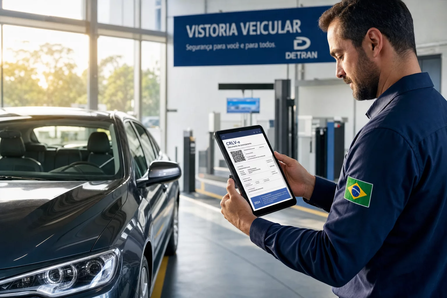 Motorista verificando documentos de licenciamento veicular no Espírito Santo